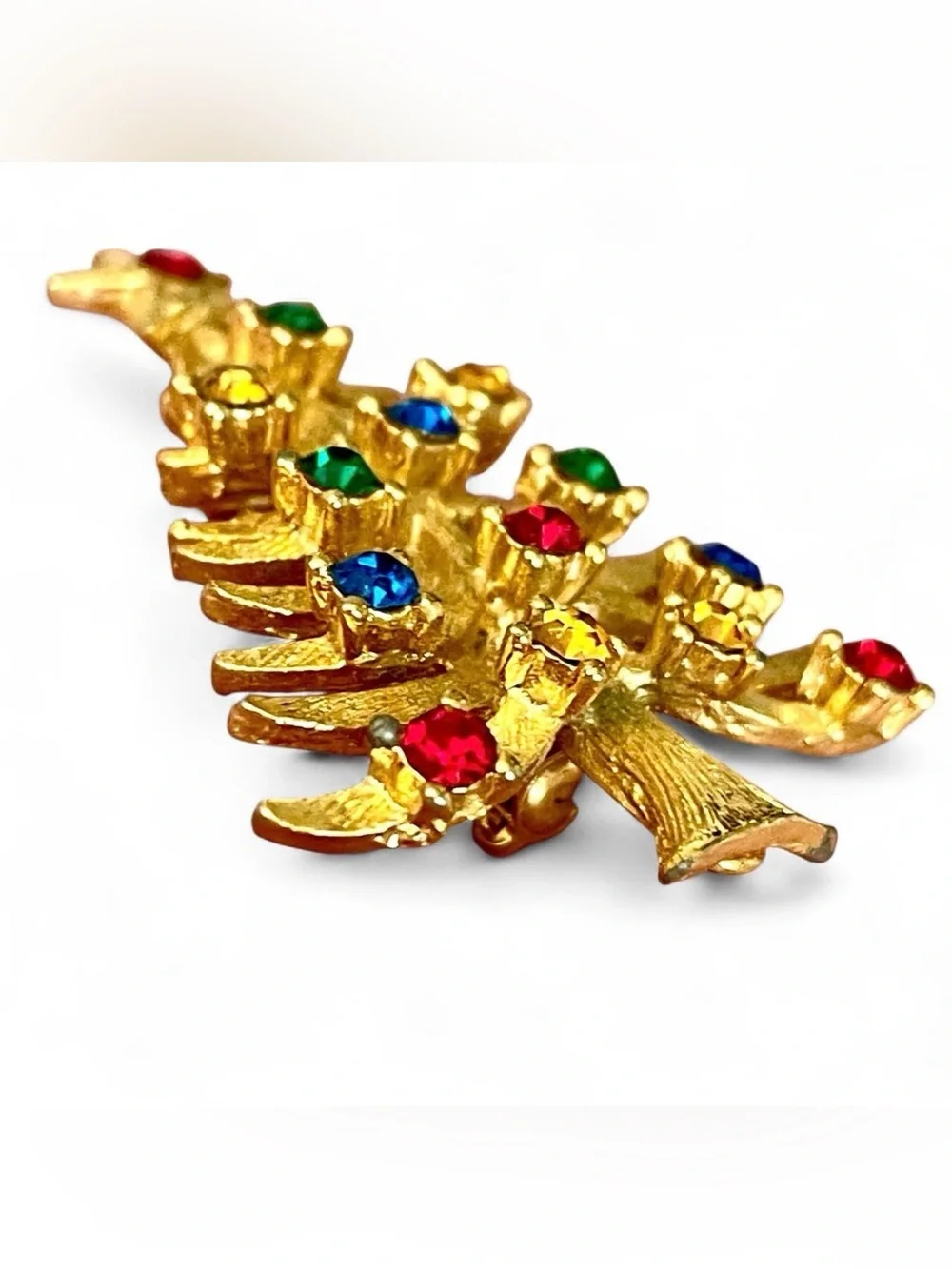 Eisenberg Ice Vintage Christmas Tree Rhinestone Brooch Pin Colorful Holiday Luxe
